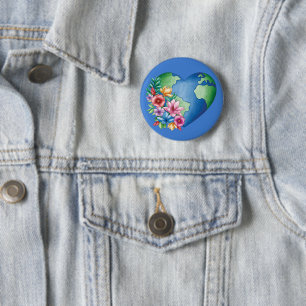 Planet Earth Heart 6 Cm Round Badge