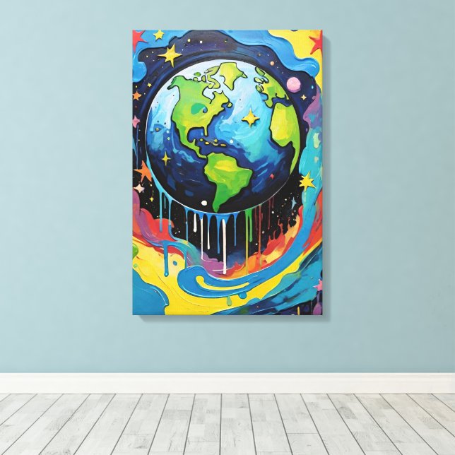 Planet Earth paint drip Canvas Print (Insitu(Wood Floor))