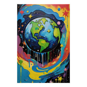 Planet Earth paint drip Poster