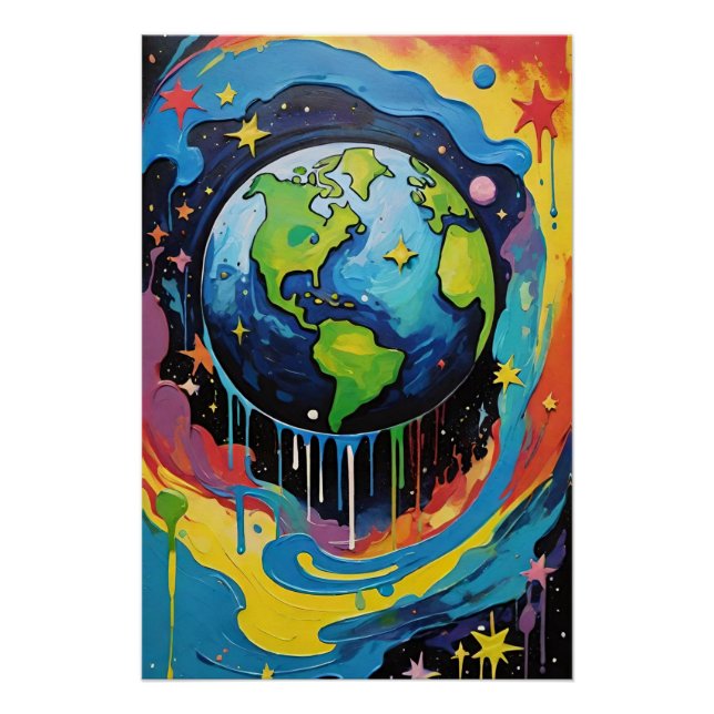 Planet Earth paint drip Poster (Front)