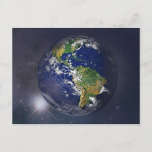 Planet earth rising above the sun in space postcard