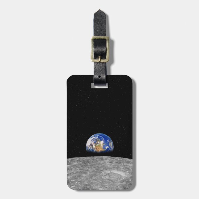 Planet Earth Rising Over Moon Luggage Tag (Front Vertical)