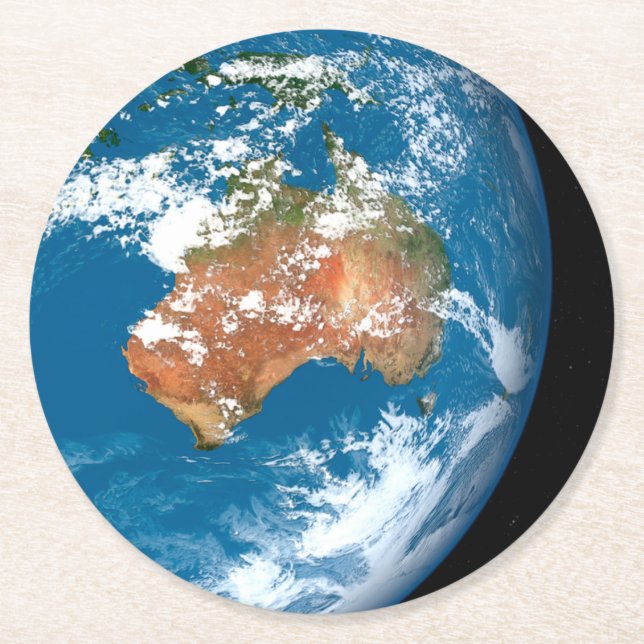 Planet Earth Showing Clouds Over Australia. Round Paper Coaster (Front)