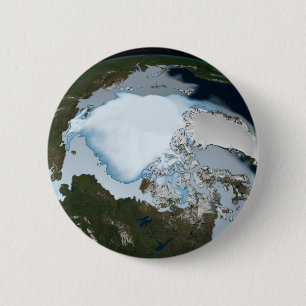 Planet Earth Showing Sea Ice Coverage In 1980. 6 Cm Round Badge