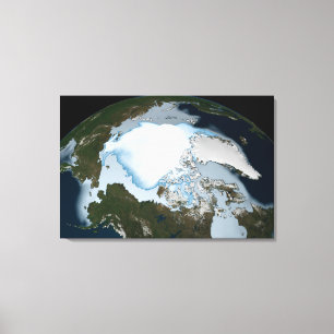 Planet Earth Showing Sea Ice Coverage In 1980. Canvas Print