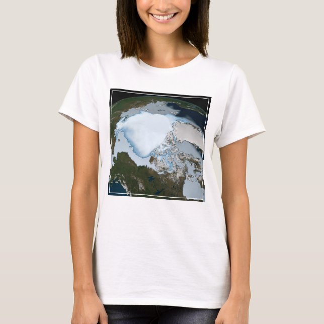 Planet Earth Showing Sea Ice Coverage In 1980. T-Shirt (Front)