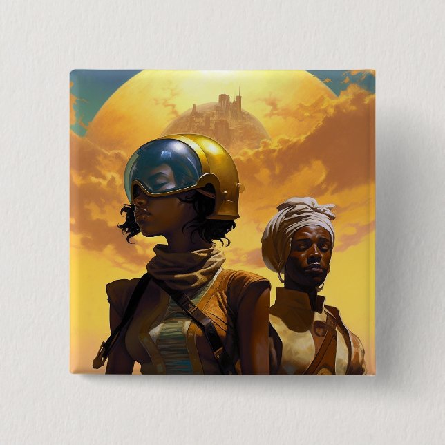 Planet Explorers Afrofuturistic Science Fiction 15 Cm Square Badge (Front)