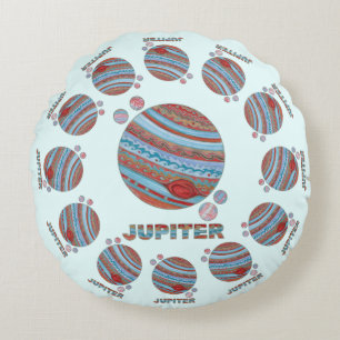 Planet Jupiter And Moons Colourful Space Geek Round Cushion