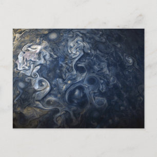 Planet Jupiter Blues Blue White Juno Cam Swirling Postcard