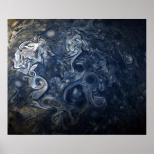 Planet Jupiter Blues Blue White Juno Cam Swirling  Poster