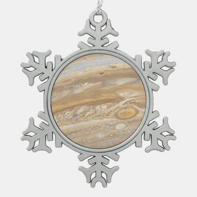 Planet Jupiter Snowflake Pewter Christmas Ornament (Front)