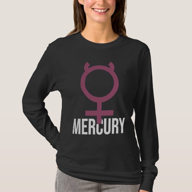 Planet Mercury Text  Planetary Symbol  Winged Helm T-Shirt (Front)