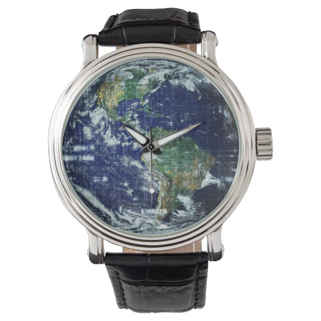 Planet Mother Earth Globe Geometric Grid World Art Watch (Front)