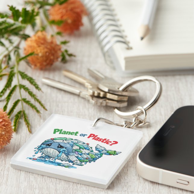 Planet or Plastic? Save the Ocean Whale. Key Ring (Front Right)