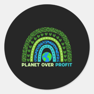 Planet Over Profit Earth Day Environmental Rainbow Classic Round Sticker