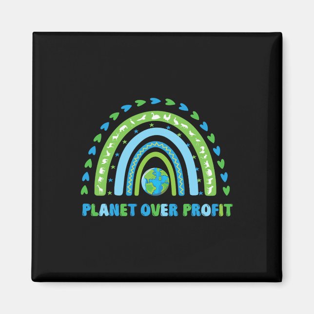 Planet Over Profit Earth Day Environmental Rainbow Magnet (Front)