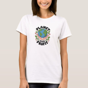 Planet Over Profit Earth Love Illustration T-Shirt