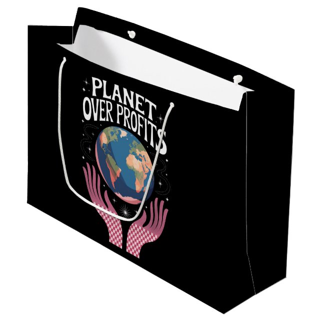 Planet Over Profits Earth Climate Change is Real  Large Gift Bag (Front Angled)