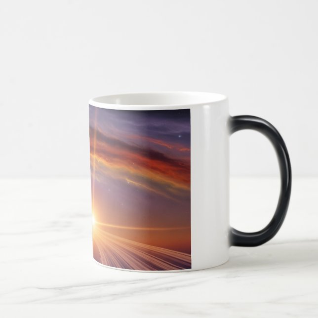Planet Rings Sunset Cosmic Space Art Magic Mug (Right)