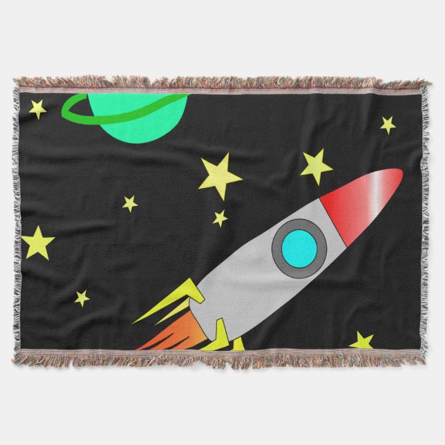 planet rocket space stars throw blanket (Front)