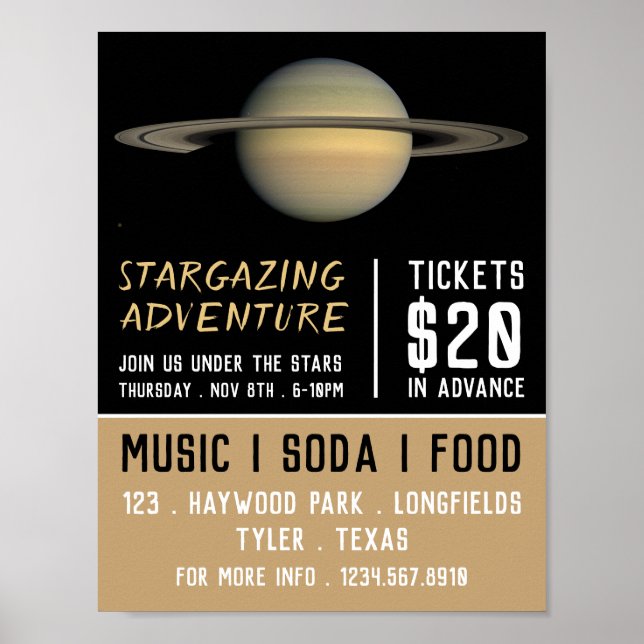 Planet Saturn, Planetarium Event Advertising Poster (Front)
