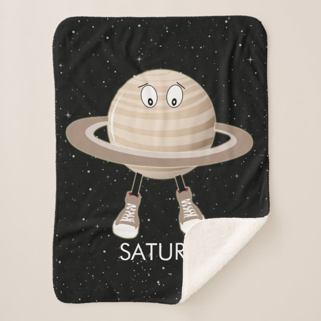 Planet Saturn & Stars Sherpa Blanket (Front)