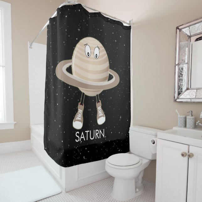Planet Saturn & Stars Shower Curtain (In Situ)