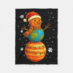 Planet Snowman Earth Saturn Christmas Holiday Art Fleece Blanket