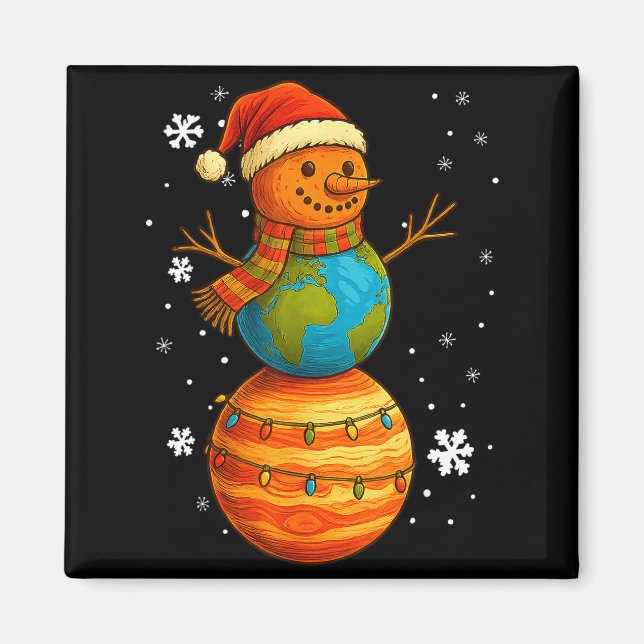 Planet Snowman Earth Saturn Christmas Holiday Art  Magnet (Front)