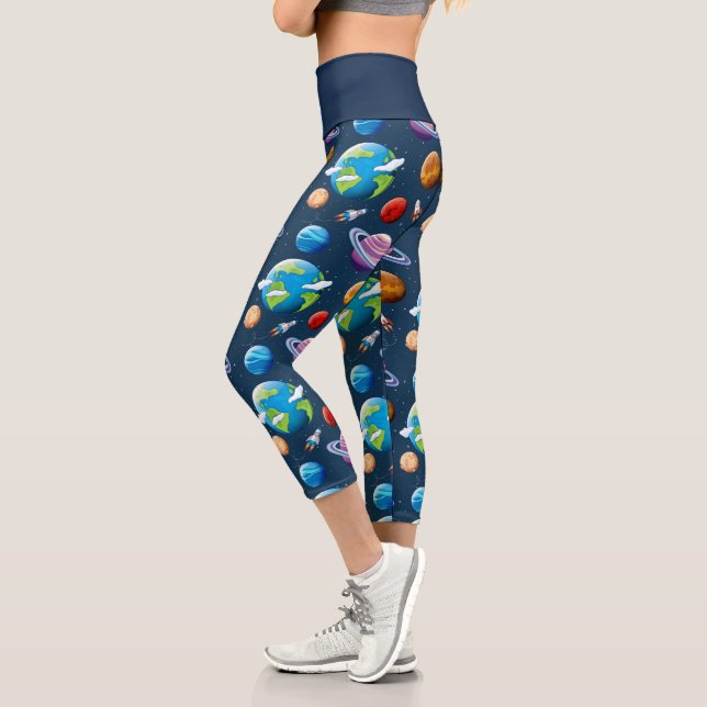 Planet & Stars Pattern Capri Leggings (Left)
