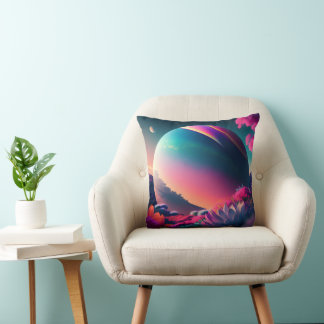 Planet Surrounded by Flowers Cushion
