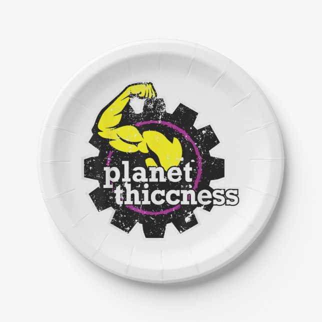 Planet Thiccness Gym Thickness Funny Joke Workout  Paper Plate (Front)