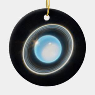 Planet Uranus with Rings JWST Image Ceramic Tree Decoration
