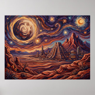Planet Vulcan Starry Night Sci Fi Landscape Poster