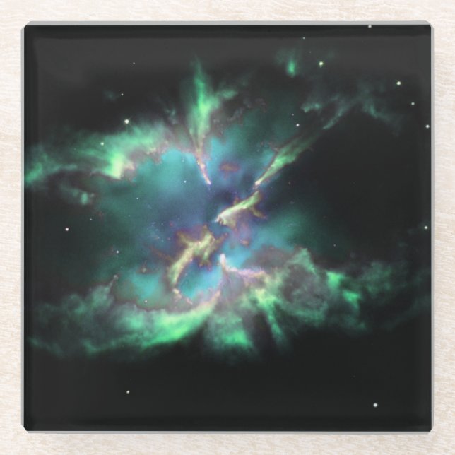 Planetary Nebula Mint Green Periwinkle Serving Tra Glass Coaster (Front)