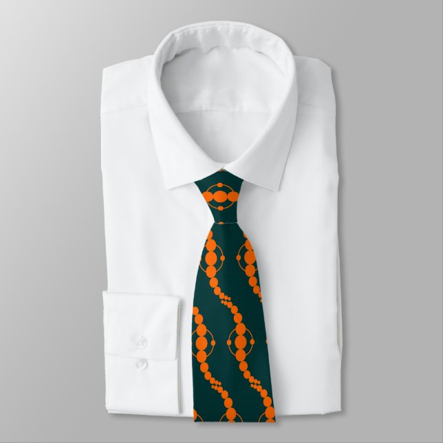 Planetary Procession - Orange on Dark Green Tie (Tied)