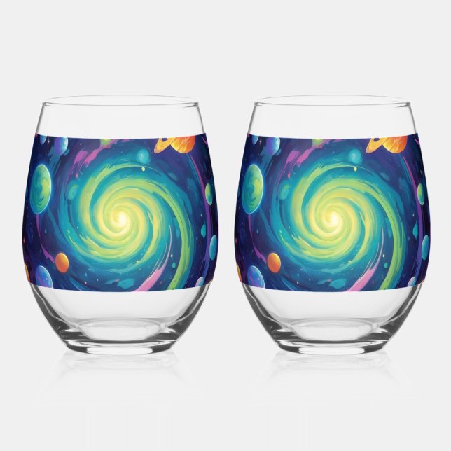 Planetary Spin    Stemless Wine Glass (Front)