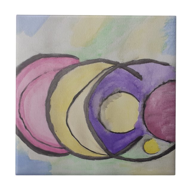 Planets Abstract Art Ceramic Tile (Front)