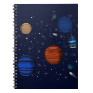 Planets and galaxies in space notebook