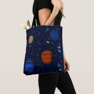 Planets and galaxies in space tote bag