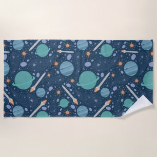 Planets and rockets galaxy beach towel