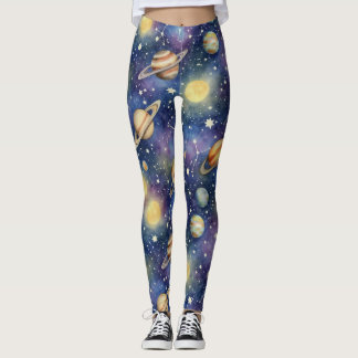 Planets And Zodiac Signs Seamless Pattern Leggings