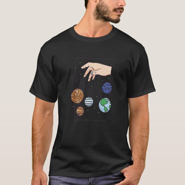 Planets Attached To A String Entertain Puppeteer   T-Shirt (Front)