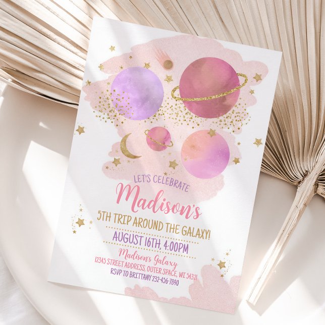 Planets Birthday Invitation, Space Galaxy Girl Invitation (Outer space girl birthday invitation)