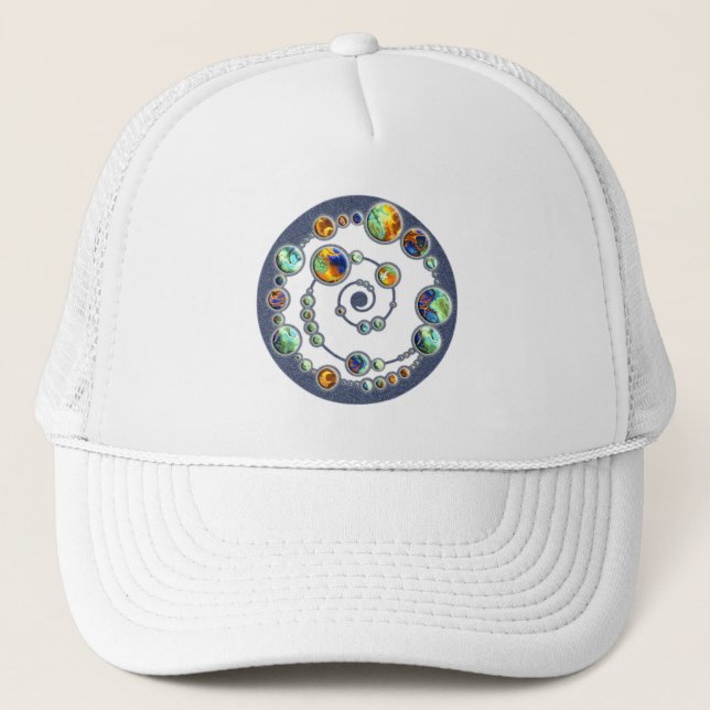 Planets crop circle formation + your backgr. colou trucker hat (Front)