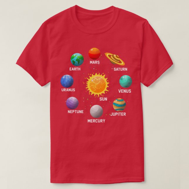 Planets Design, Sun, Orbit, SolarSystem Astronaut  T-Shirt (Design Front)