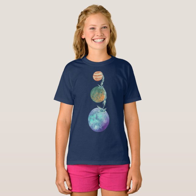 Planets of creation with cascades of water falling T-Shirt (Front Full)