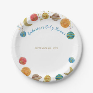 Planets Outer Space Baby Shower Gold Glitter Paper Plate