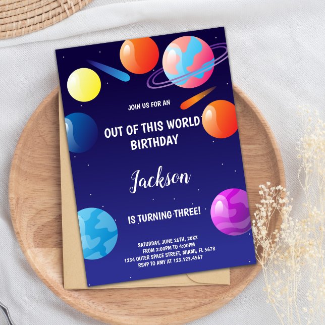 Planets Outer Space Kids Party Invite (Planets Birthday Invitations Purple)
