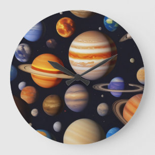 Planets Pattern Large Clock